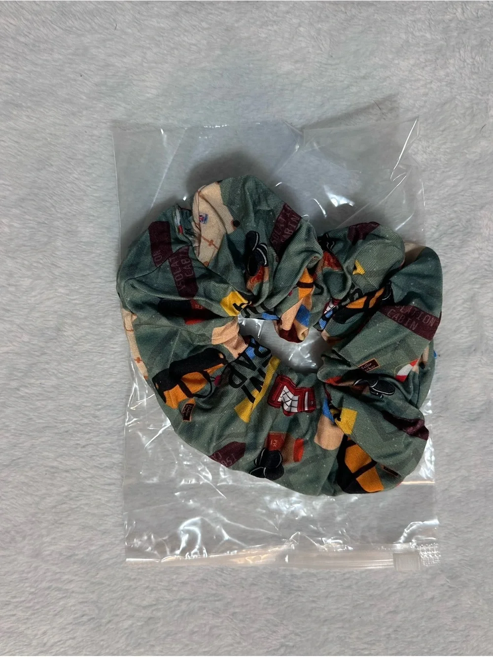 JEM Green Patterned Kids Scrunchie with Multicolor Print